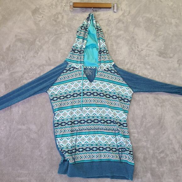 Panhandle Women's M  Boho Aztec Design Lightweight Hoodie Blue - Picture 1 of 6